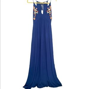 Blue halter deep V halter embroidered maxi M
